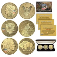 USA 250 PRIVY America 2026 MORGAN + PEACE + BUFFALO 1 OZ Golden Proof 3-Coin BOX