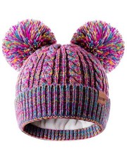 Winter Hat for Kids Toddler Children, Girls Beanie with Double Pom Multicolor