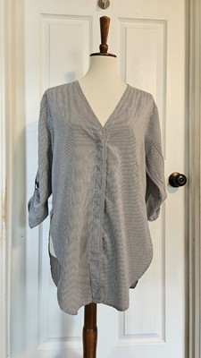 KOCH Blue White Striped Cotton Lightweight Oversized Blouse Shirt Size Small
