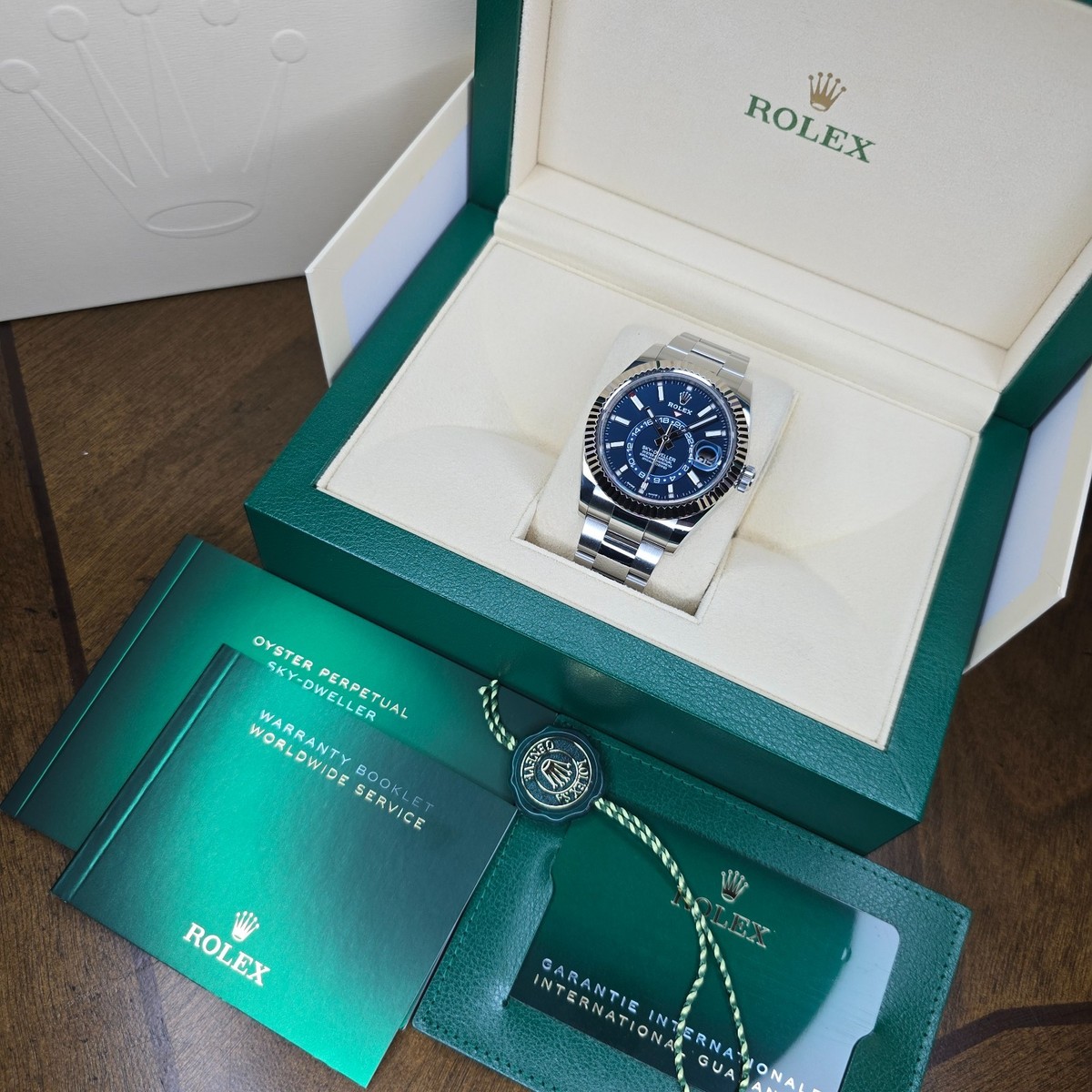 ROLEX SKY-DWELLER 42MM 326934 GMT ANNUAL CALENDAR BLUE DIAL OYSTER