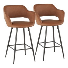 Margarite Contemporary Counter Stool in Black Metal and Brown Faux Leather by