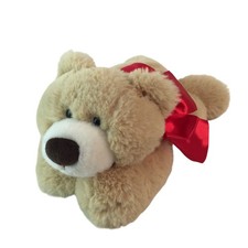Aurora Hugga Wug Bear Plush 11" Tan Stuffed Animal Toy Red Bow Super Soft RARE