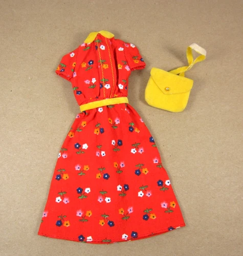 Starr red floral Dress & Purse #3319 HTF After School Date vtg 80s Mattel 1981
