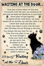 Tin Metal Sign Funny Cat Waitting At the Door Vintage Wall Decor 8x12