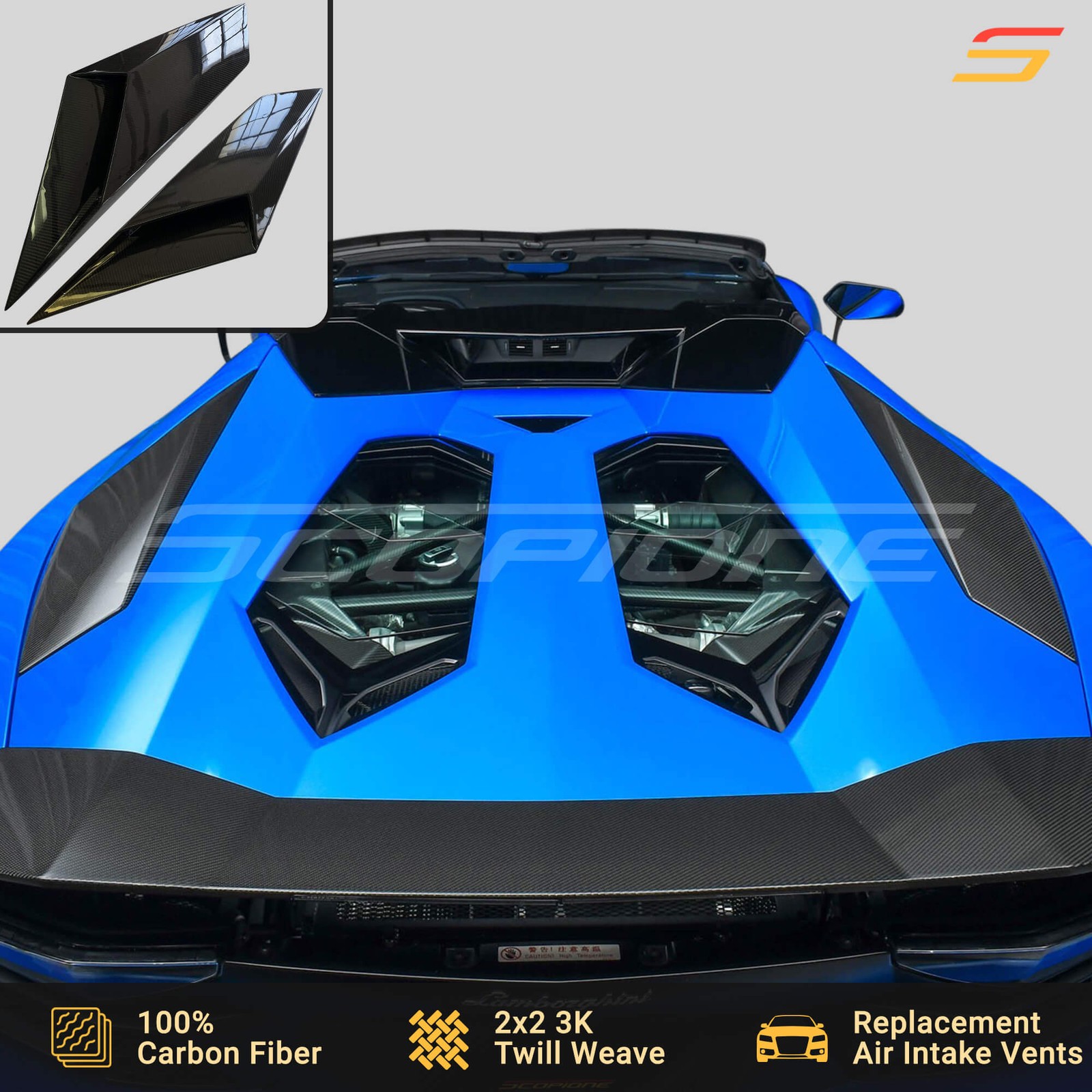 Scopione Carbon Side Air Intake Engine Vents for Lamborghini 18-22 Aventador S