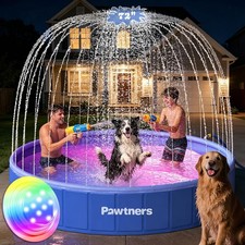 Foldable Dog Pool W/ Sprinkler RGB LED Light 72" Collapsible Hard Plastic