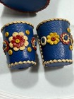 Vintage Blue Leather wrapped bottle and two glasses with a pretty floral design — photo 4