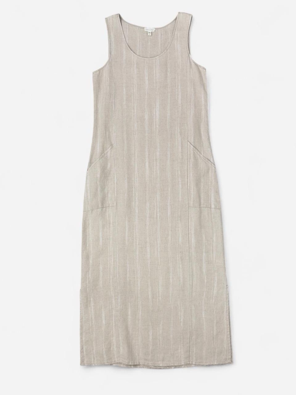 Garnet Hill Beige Ecru White Striped Long Maxi Linen Beachy Market Dress Size 4