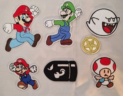 Set Of Seven Super Mario Iron On Embroidered Patches, New - Image 1 of 2