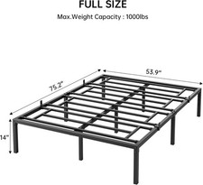 14 Inch Metal Bed Frame ,Full Size Heavy Duty Platform Sturdy Steel Slat Support