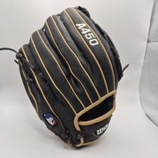 Wilson A450 Leather Baseball Glove Black/Tan MLB Patch Youth Right Hand Throw