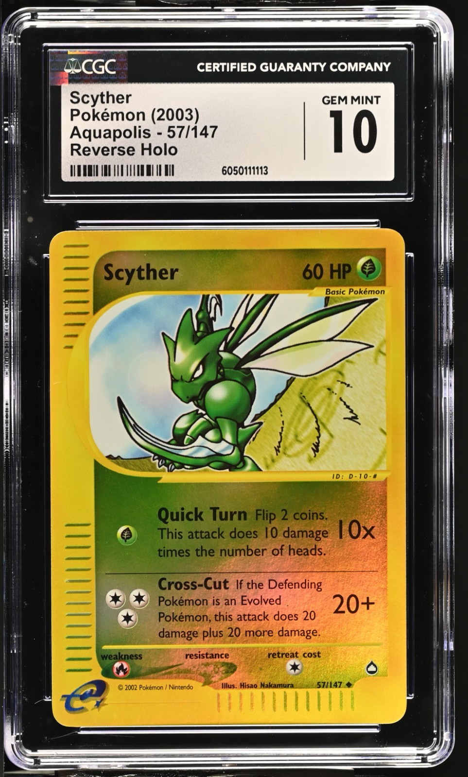 Scyther 57/147 Aquapolis Reverse Holo CGC 10 GEM Mint POP 7 Pokemon Card