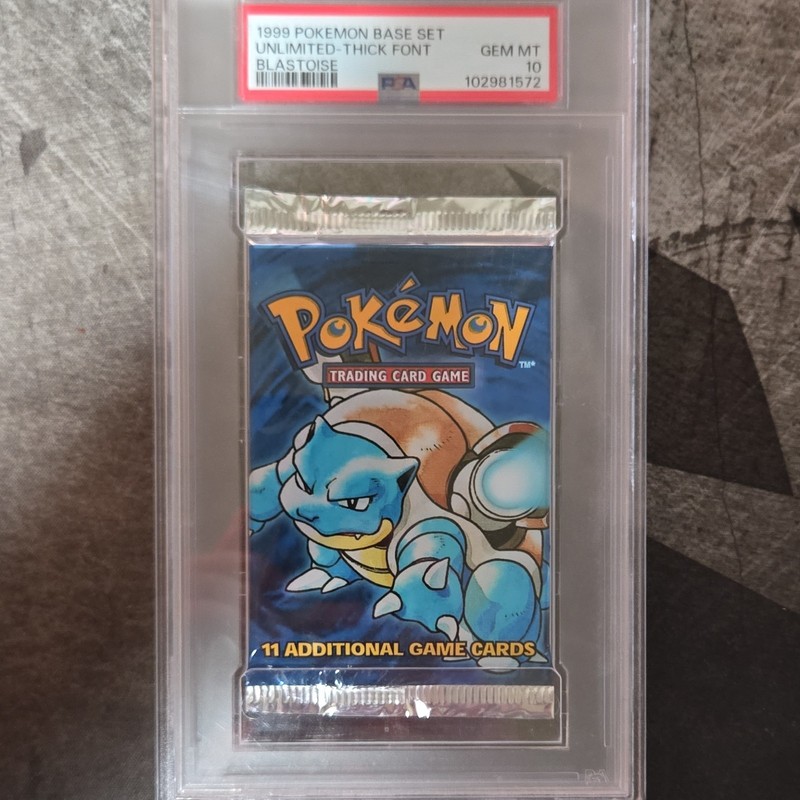 1999 Pokemon Base Set Blastoise Booster Pack Unlimited Thick Font PSA 10