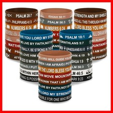 64pcs Bible Verse Rubber Bracelets Bulk Inspirational Christian Rubber Silico...