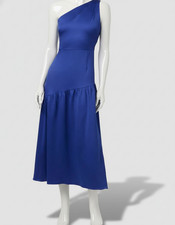 Adrianna Papell Women's Blue Satin Tea-Length One-Shoulder Dress Size 12