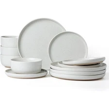 Plates and Bowls Set 12 Pieces Dinnerware Sets Dishes Set for 4 Service White