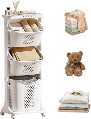 BAOKALER Rolling Laundry Hamper Cart with Wheels, 3 Tier White Laundry Baskets,