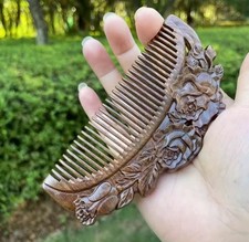 Handcrafted Wooden Sandalwood Comb Fine Teeth For Hair With Carved Rose Design