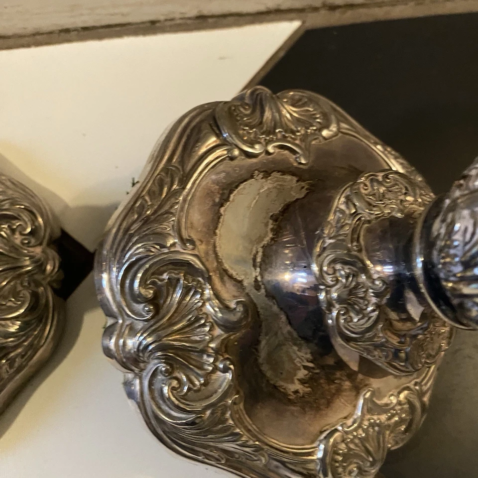 Stunning Georgian Candlesticks Plate Antique Vintage Large 12.5" Pair 2x - Image 4 of 4