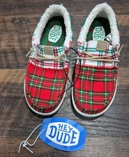 Hey Dude Wally Kids Size 2 Tri Tartan Plaid Slip-on Shoes j2 new