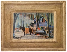 C.1940'S AMERICAN POST-IMPRESSIONIST, SGND S.M.T. O/B MAPLE SUGARING, ORIG FRAME