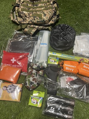 Survival Kit Camoflauge Backpack Apocalypse Camping Go-Bag 100+ Pieces