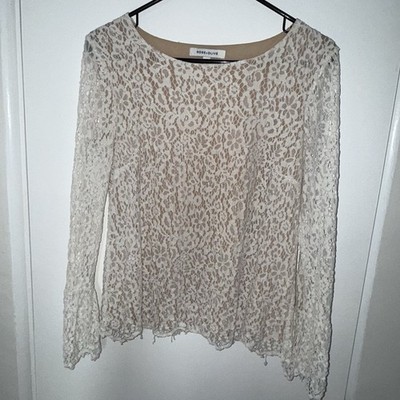 Rose + Olive Womens Size Small Top Long Sleeve Shirt Ivory Lace Blouse