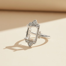 925 Sterling Silver Semi Mount Vintage Art Deco Setting for Emerald Cut Ring