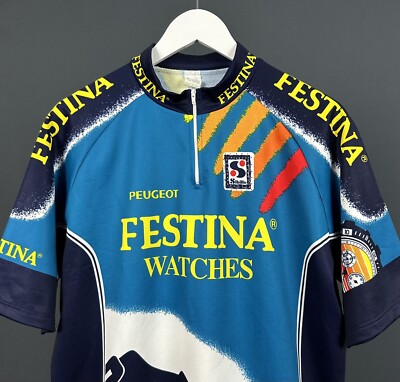 Maillot Cyclisme Vintage Sibille Années 90 - Blanc Pub Festina Peugeot Taille L