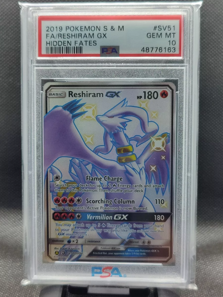 Reshiram GX SV51/SV94 SHINY FULL ART SECRET RARE Pokemon SM Hidden Fates NM  2019