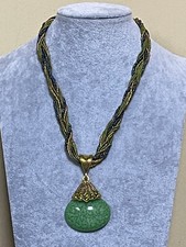 Multi strand glass seed bead Multi green Bohemia style pendant necklace