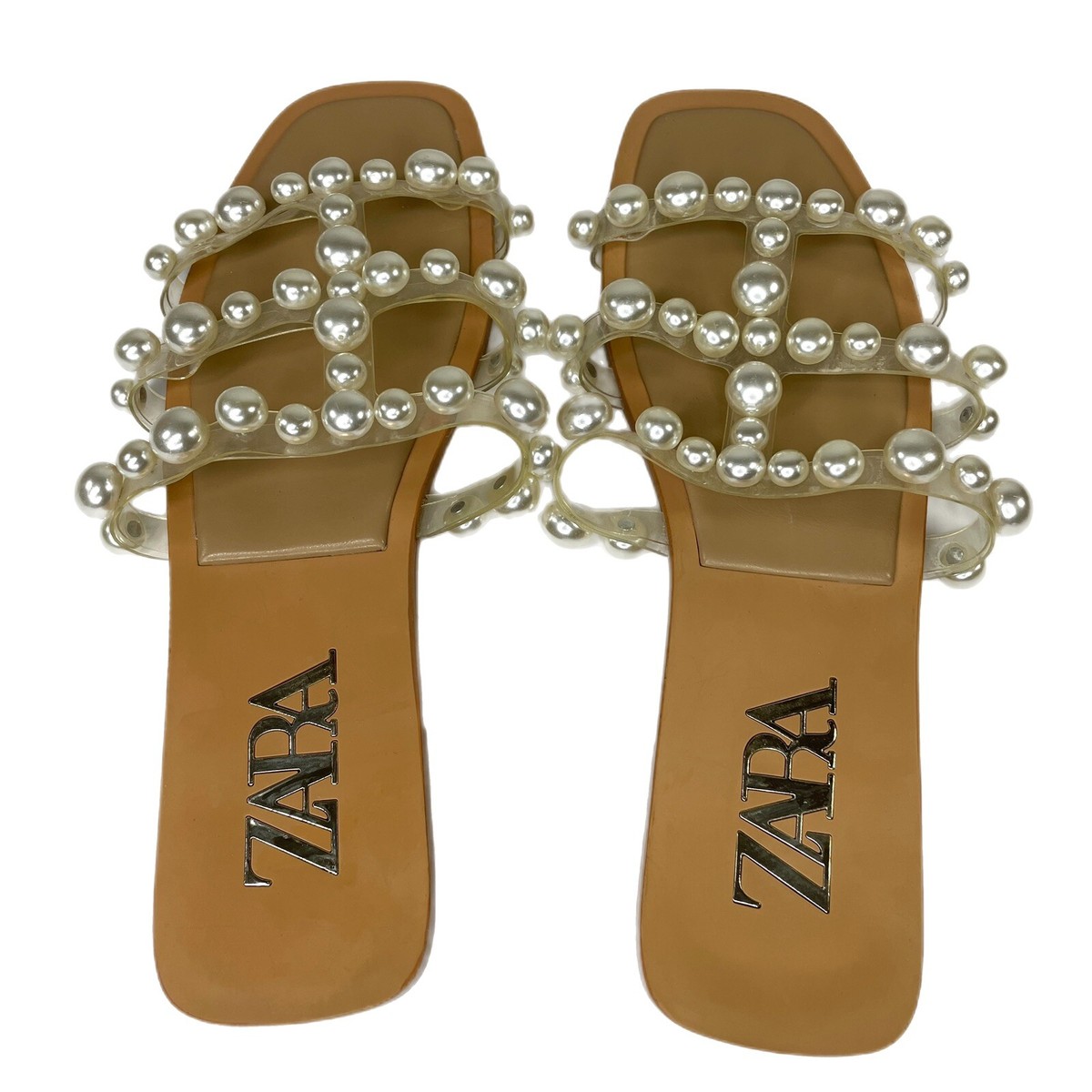Zara Sandal Clear Plastic Pearl Strappy Size