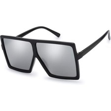Oversized Square Sunglasses Silver Mirror Lens Fashion Statement Sun Glasses New