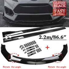 For Ford Fiesta BLK Front Bumper Lip Spoiler Splitter Body Kit +86.6" Side Skirt
