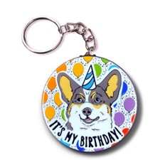 Tricolor Welsh Corgi Its My Birthday Balloon Keychain Handmade Accessories Gift