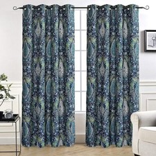Blue Teal Paisley Curtains for Bedroom 84 Inch Room Darkening Blackout Grommet