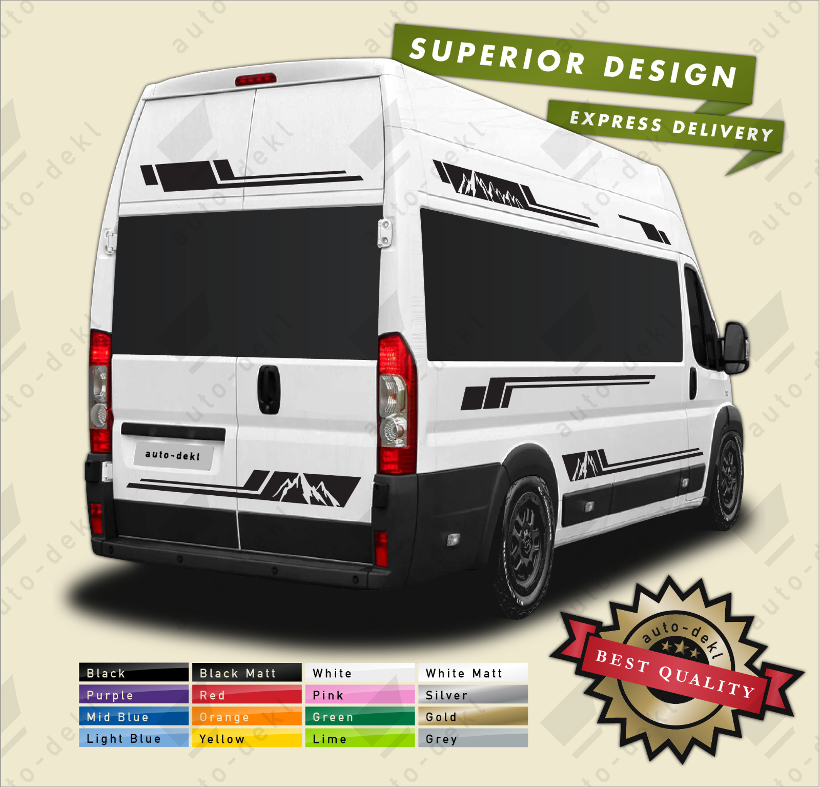 PEGATINAS RAYAS MONTAÑA PARA PEUGEOT BOXER L2 (2006-On) MWB AUTOCARAVANA CÁMPER