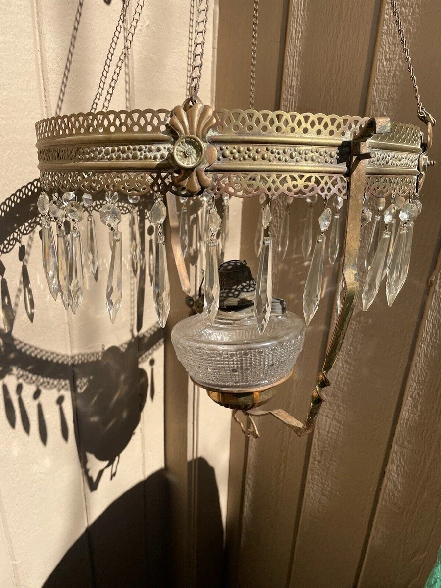 1800 s Antique Hanging Oil Lamp PLUME ATWOOD BANNER Burner Chandelier Lamp