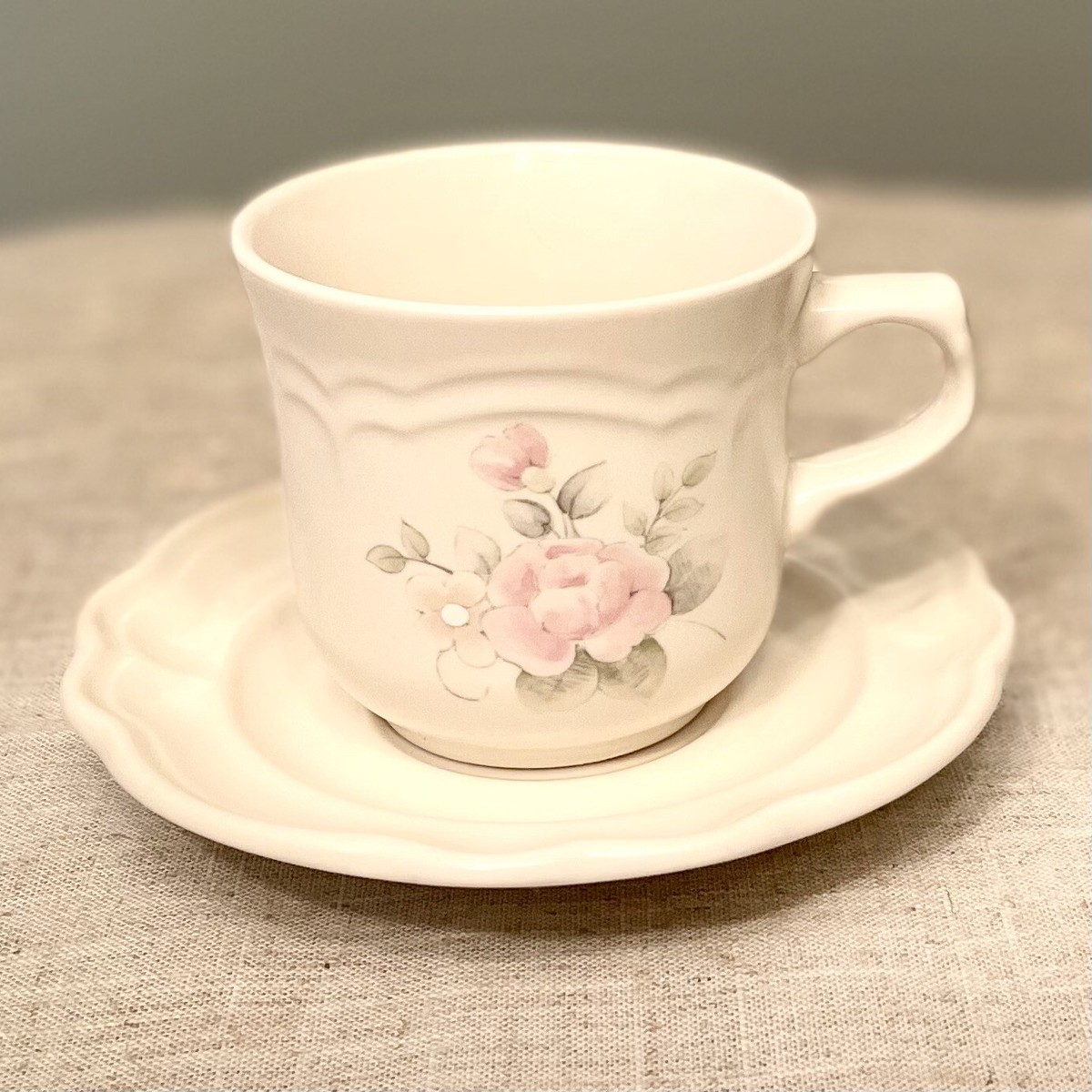 Vintage Pfaltzgraff Stoneware Tea Rose Cup and Saucer USA Pink