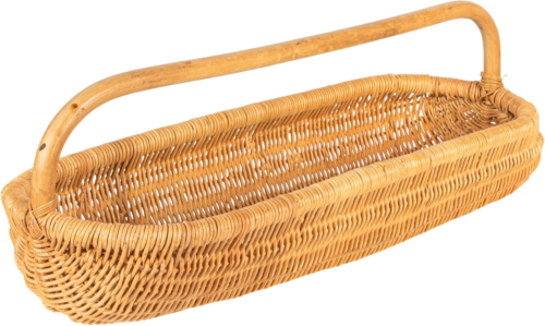 Hand-Woven Rattan Basket with Handle, Natural