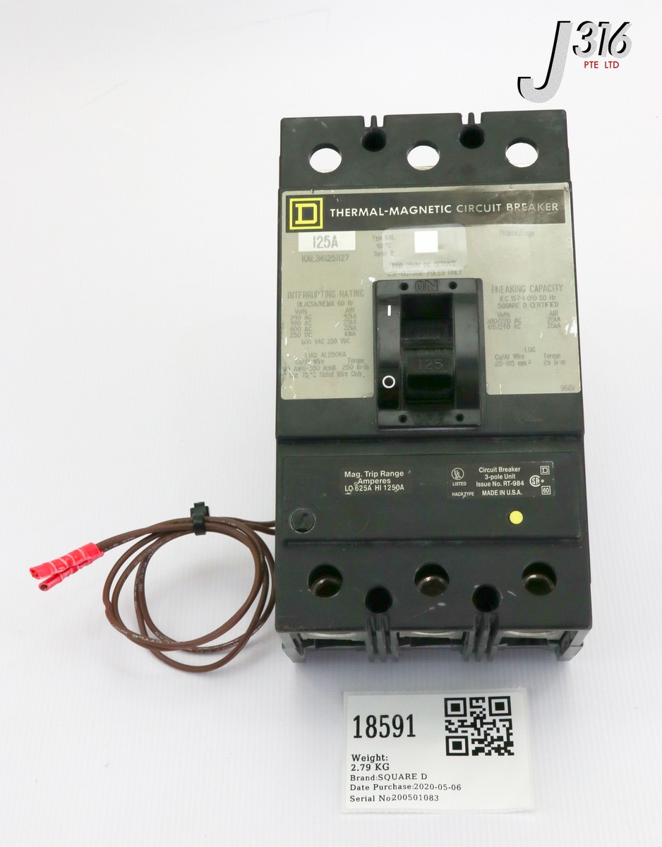 18591 SQUARE D CIRCUIT BREAKER 3P 600V, 125A KAL361251127 | eBay