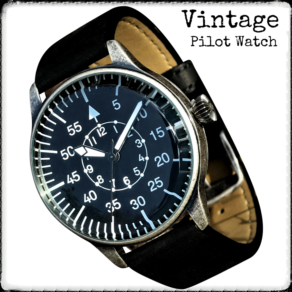 MILTEC AVIATOR Pilot Vintage Patina Flieger Men Watch Black