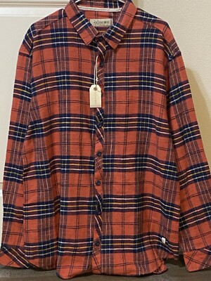 BKE Departwest Men's 2XL Size Orange Navy 100% Cotton Plaid Flannel Shirt.