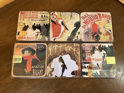 Pair of Moulin Rouge Paris France Cork Back Coaster Sets - 12 Coasters Total
