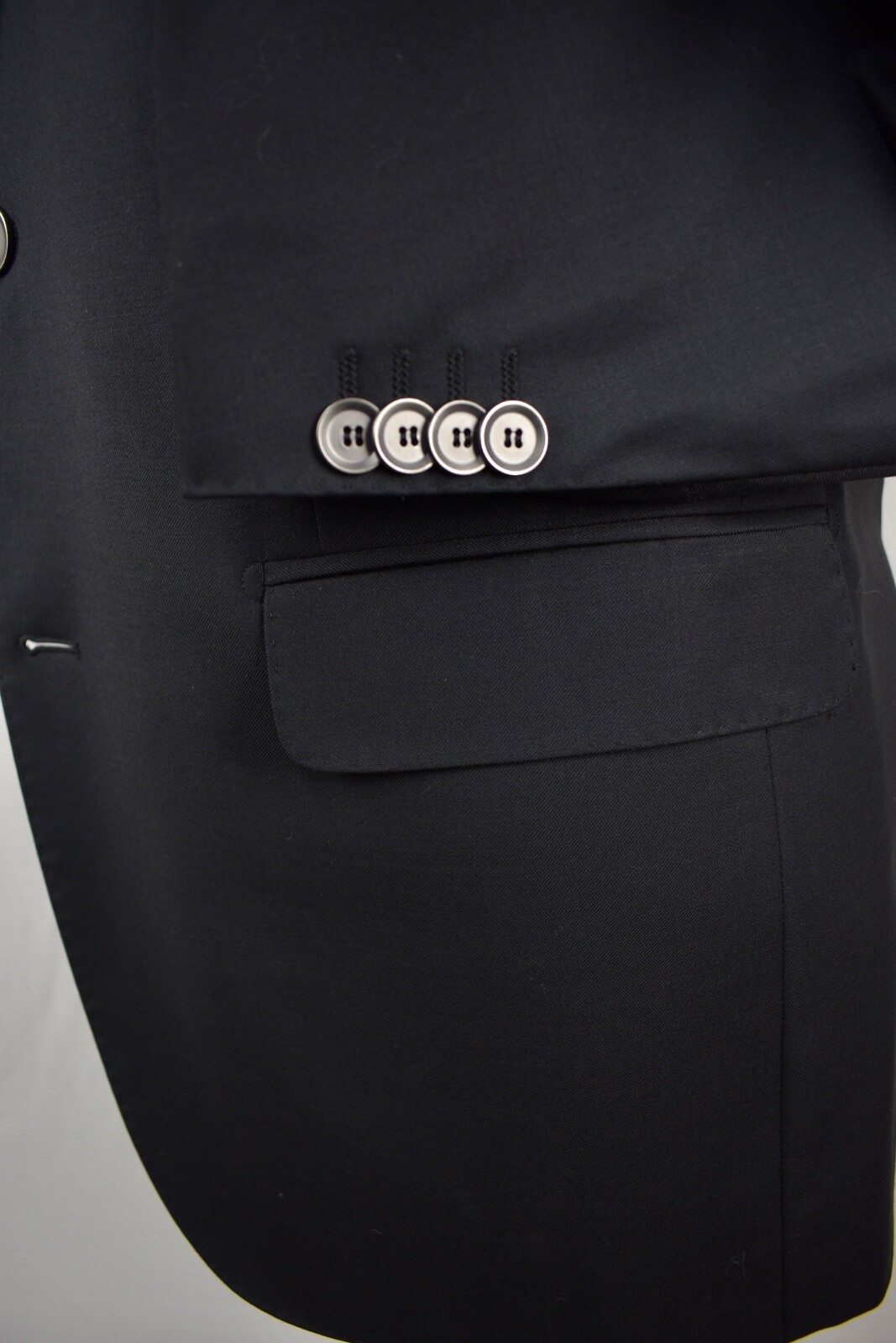 Byron Solid Black Wool Two Button Blazer Size: 42R - image 4