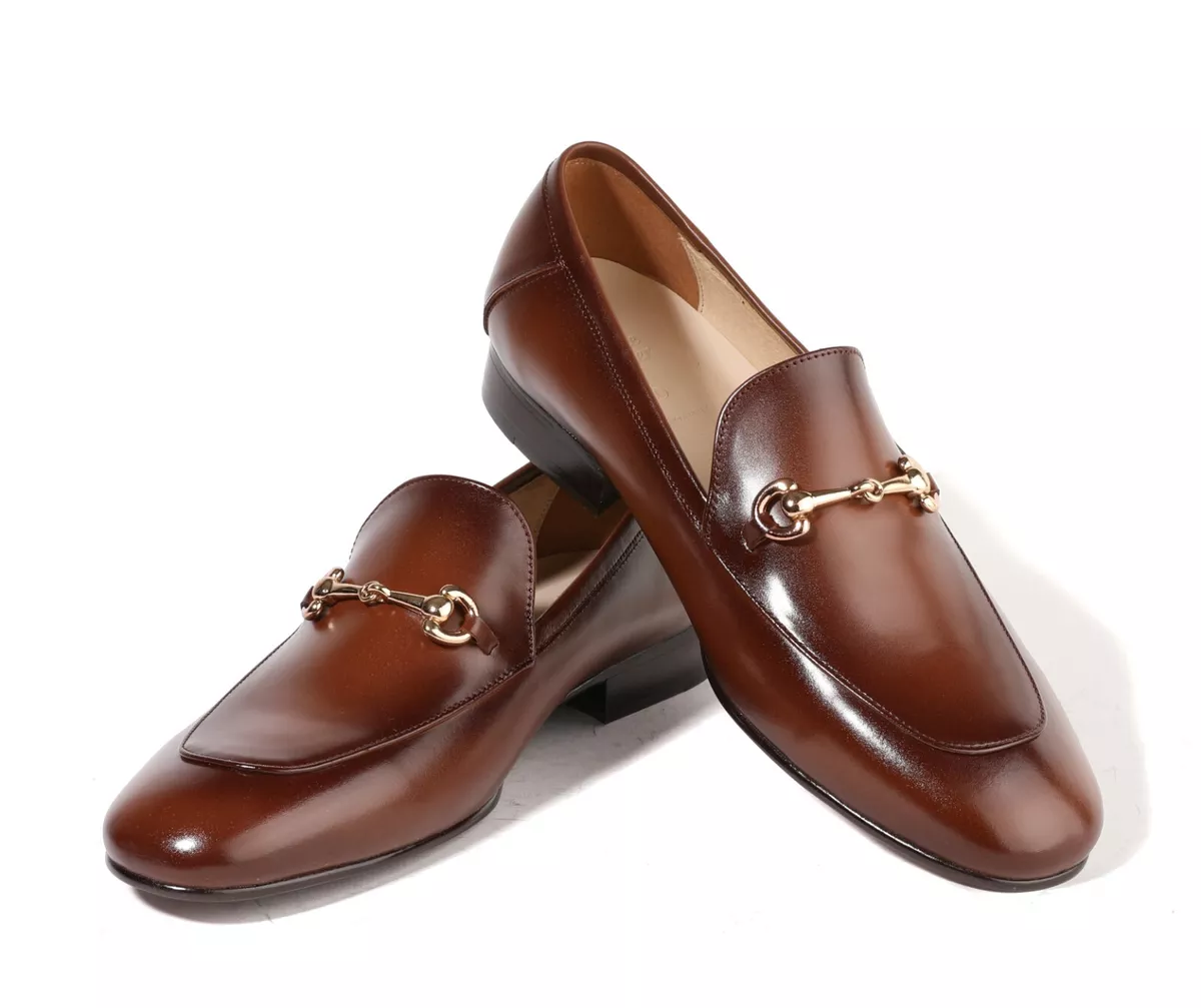 Firenze Atelier Men s Wine Brown Cow Leather Horse Bit Loafers