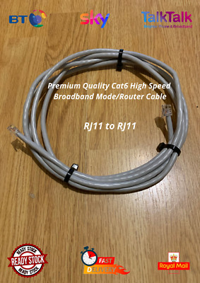 1 mtr grau Cat6 RJ11-RJ11 Modemkabel VDSL High Speed Breitband BT Sky Talk Talk
