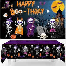 Halloween Birthday Party Decorations, Black Purple Halloween Birthday Backdrop