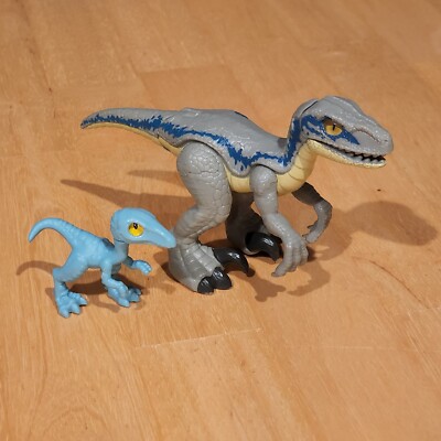 Fisher Price Imaginext Jurassic World Raptor lot of 2 Blue and a smaller bluer 1