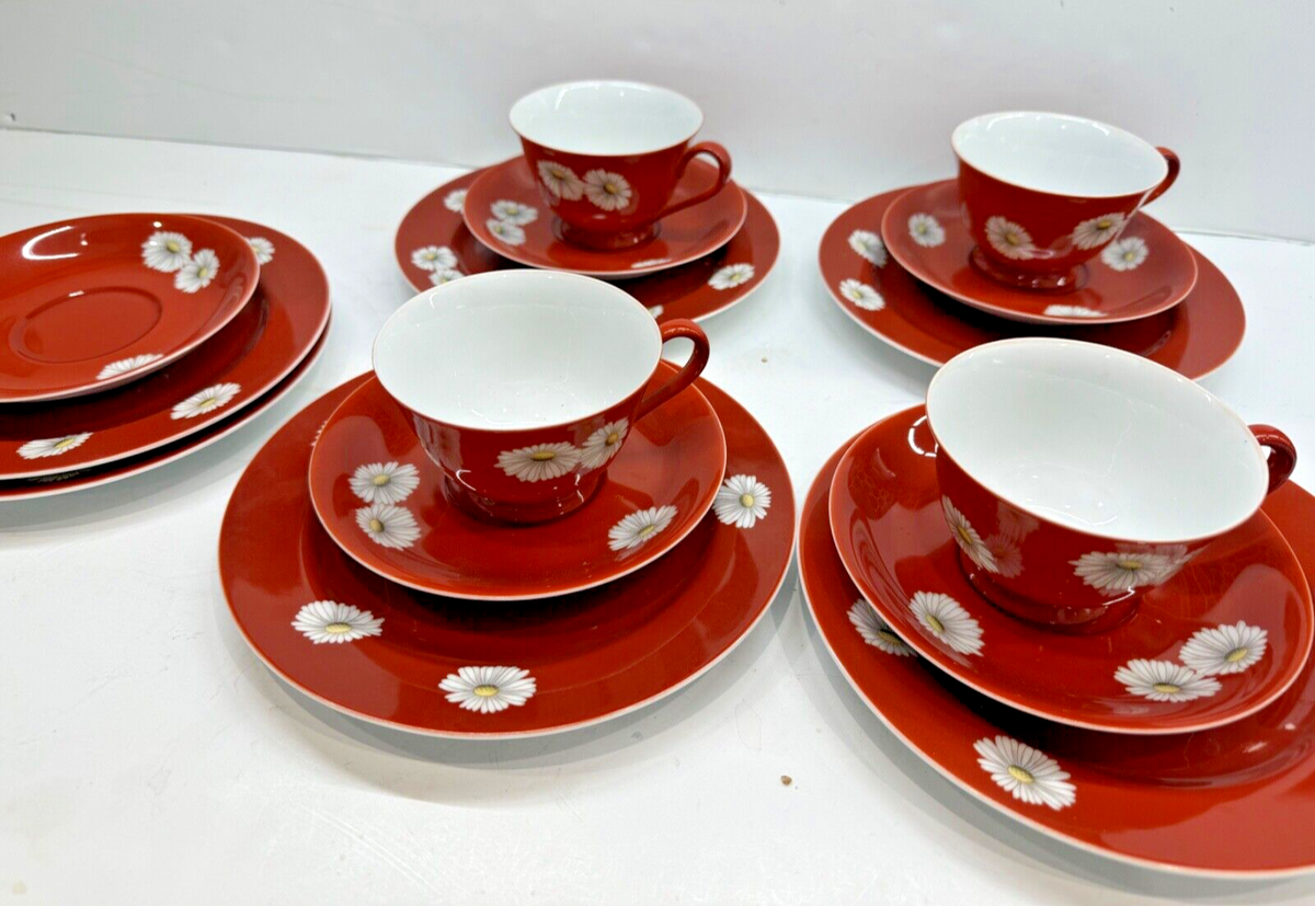 茶 bkS TEA SET 15 NORITAKE VTG RARE NIPPON TOKI KAISHA RED w/WHITE DAISES